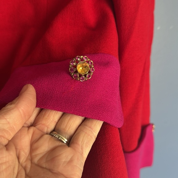 Red and pink Ann Taylor 80’s blazer with gold tone pink buttons size 6 - Picture 7 of 12
